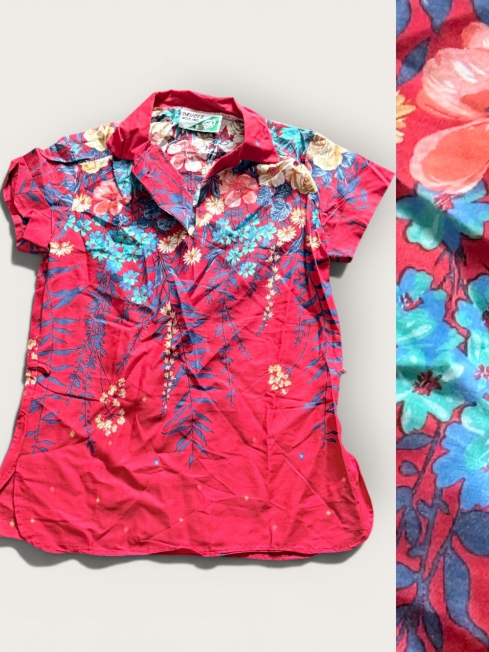 Vintage 1970s Deuces Wild Inc Tropical Hawaiian Shirt Women's Large